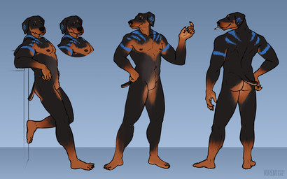 anthro ear_piercing facial_piercing looking_at_viewer male nipples nose_piercing nude piercing ring_piercing simple_background smile solo tail virensere apawcalyptic andrea_(apawcalyptic) canid canine canis dobermann domestic_dog mammal pinscher absurd_res digital_media_(artwork) hi_res model_sheet