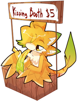 4_ears ambiguous_gender anthro blonde_hair bodily_fluids green_tongue hair inner_ear_fluff kissing_booth leaf leaf_tail long_tongue looking_at_viewer multi_ear saliva simple_background smile smirk solo tail tongue tuft yellow_tongue foxsicle avali