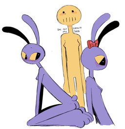 anthro breasts butt kneeling nipples purple_body simple_background small_breasts solo tail text white_background yellow_sclera jesterjuicee glitch_productions the_amazing_digital_circus jax_(tadc) lagomorph leporid mammal rabbit english_text trans_(lore) trans_woman_(lore)