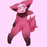 anthro arm_markings blush bodily_fluids brown_markings cheek_tuft chest_tuft crotch_fur ear_tuft ears_back embarrassed eyebrows eyelashes facial_tuft female fluffy fluffy_tail fur leg_markings markings multi_tail nude open_mouth pink_background pink_body pink_ears pink_eyes pink_fur pivoted_ears raised_eyebrow simple_background solo standing sweat tail teeth tongue tuft marbelle asian_mythology east_asian_mythology korean_mythology mythology telemonster yossi canid canine fox fox_spirit kumiho mammal mythological_canine mythological_creature mythological_fox 1:1 2016 hi_res