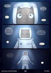 absurd_res anthro astronaut blue_background brown_body brown_ears capybara caviid clothed clothing comic dialogue english_text eyes_closed hi_res light light_beam looking_up male mammal marcus_(orbitalis) offscreen_character orbitalis rodent simple_background solo speech_bubble text underwater url water white_clothing