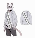 anthro biped bottomwear clothed clothing eyebrow_through_hair eyebrows fully_clothed fully_clothed_anthro fully_clothed_male grey_bottomwear grey_clothing grey_hoodie grey_pants grey_topwear hair hand_in_pocket hoodie male pants pockets simple_background solo standing tail text text_on_clothing text_on_hoodie text_on_topwear topwear translucent translucent_hair white_background white_hair notglacier unregistered_hypercam_2 silvermist_(notglacier) domestic_cat felid feline felis mammal 2018 absurd_res digital_drawing_(artwork) digital_media_(artwork) english_description english_text hi_res portrait three-quarter_portrait