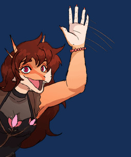 5_fingers anthro brown_hair claws clothing dress eyelashes facial_horn female finger_claws fingers gesture hair head_spikes horn long_hair looking_at_viewer magenta_eyes multicolored_body multicolored_scales nose_horn open_mouth open_smile orange_body orange_scales scales simple_background smile solo spikes spikes_(anatomy) tan_body tan_scales transparent_background two_tone_body two_tone_scales waving waving_at_viewer jauntyweb goodbye_volcano_high ko_op_(game_developer) rosa_(gvh) aquilops ceratopsian dinosaur marginocephalian ornithischian prehistoric_species reptile scalie 2024 2_frame_animation 2d_animation alpha_channel animated trans_(lore) trans_woman_(lore)