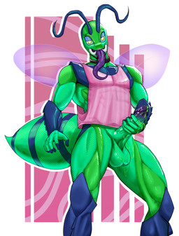 antennae_(anatomy) anthro arthropod_abdomen athletic balls barbed_glans blue_body blue_skin bodily_fluids bottomless bottomless_male choker clothed clothing colored_cum cum erection genital_fluids genitals glans green_body green_cum green_skin jewelry long_tongue looking_at_viewer male mandibles masturbation necklace penis pink_clothing purple_tongue shirt solo tank_top tongue tongue_out topwear translucent translucent_wings unusual_bodily_fluids unusual_cum unusual_genital_fluids wings sadboygum1 ekster alien alien_humanoid arthropod humanoid insect absurd_res hi_res
