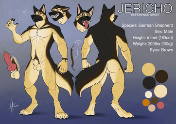 animal_genitalia animal_penis anthro athletic athletic_anthro athletic_male balls bared_teeth black_body black_fur black_nose black_tail brown_eyes butt canine_genitalia canine_penis ears_back erection front_view fur genitals glistening glistening_eyes knot looking_at_viewer male male_anthro mouth_closed nude open_mouth penis pivoted_ears pubes rear_view red_penis red_tongue sheath simple_background solo standing tail teeth text tongue tongue_out yellow_balls yellow_body yellow_fur yellow_sheath yellow_tail hufnaar jericho_(folf) canid canine canis domestic_dog german_shepherd herding_dog mammal pastoral_dog absurd_res english_text hi_res model_sheet