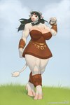 5_fingers anthro big_breasts black_hair braided_hair breasts brown_collar collar female fingers frown fur hair light_body light_skin outside solo tail testament_of_minos text white_body white_fur white_tail drages european_mythology greek_mythology mythology laura_(drages) bovid bovine mammal minotaur 2:3 digital_media_(artwork) hi_res