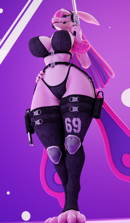 anthro big_breasts breasts camel_toe clothing convex_breasts curvy_figure electronics female flat_belly fur gun handgun hourglass_figure palmorph pink_body pink_eyes pink_fur ranged_weapon small_waist solo tail thick_thighs weapon white_body wide_hips xaz3d mayosplash_(modeler) palworld pocketpair lovander_(mayosplash) lovander mammal pal_(species) scalie 3d_(artwork) absurd_res digital_media_(artwork) hi_res