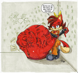 anthro body_outline bone digestion female grin leaning_on_wall looking_at_viewer onomatopoeia pregnant pregnant_female prison prisoner skull smile solo sound_effects text threatening_vore unwilling_prey vore killboo archie_comics sega sonic_the_hedgehog_(archie) sonic_the_hedgehog_(comics) sonic_the_hedgehog_(series) fiona_fox canid canine fox mammal 2026 hi_res