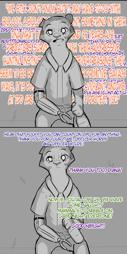alcohol amputee anthro beverage candy clothed clothing costume dessert dialogue disability electronics female food group holidays male night_howlers plant television text young replytoanons disney halloween zootopia judy_hopps nick_wilde canid canine felid fox lagomorph leporid mammal pantherine rabbit tiger 2016 absurd_res comic english_text hi_res long_image restricted_palette tall_image