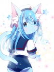 anthro asian_clothing blue_body blue_eyes blue_fur blue_hair blush cheek_tuft clothed clothing east_asian_clothing facial_tuft female fur hair japanese_clothing japanese_school_uniform kemono long_hair school_uniform serafuku solo star student tuft uniform kemoribbon domestic_cat felid feline felis mammal 2015