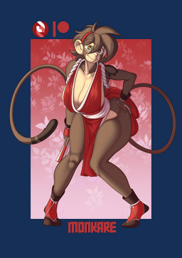 anthro big_breasts biped breasts brown_hair clothed clothing female hair huge_hips solo tail wide_hips kareca cc-by-nc-nd creative_commons fatal_fury kaoi_(kareca) mai_shiranui haplorhine mammal monkey primate alpha_channel