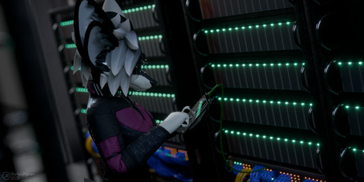 4_ears ambiguous_gender anthro clothed clothing collar eyewear fur glasses grey_body grey_fur jumpsuit metal_collar multi_ear science_fiction server_room shock_collar solo tablet_computer wearing_glasses white_body white_fur starfieldapram kiraki_(starfieldapram) canid fennix mammal 2:1 3d_(artwork) absurd_res digital_media_(artwork) hi_res