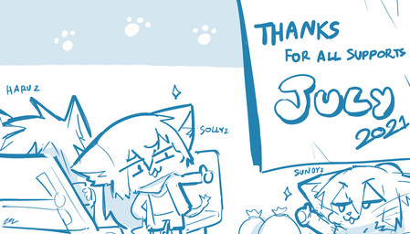 ambiguous_gender anthro chair ear_tuft female footprint furniture gesture gradient_background hand_gesture looking_at_another pawprint simple_background sitting text thumbs_up tuft sollyz haruz sollyz_(character) sundyz canid canine canis domestic_cat domestic_dog felid feline felis mammal 2021 digital_drawing_(artwork) digital_media_(artwork) english_text monochrome signature sketch