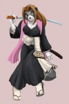 alternate_species anthro asian_clothing brown_hair clothed clothing east_asian_clothing female fur furrification green_eyes hair holding_melee_weapon holding_object holding_sword holding_weapon japanese_clothing katana kimono long_hair looking_at_viewer melee_weapon simple_background solo sword weapon white_body white_fur mishakun asian_mythology bleach_(series) east_asian_mythology japanese_mythology mythology the_cyantian_chronicles quinn_akaelae rangiku_matsumoto deity mammal procyonid raccoon shinigami