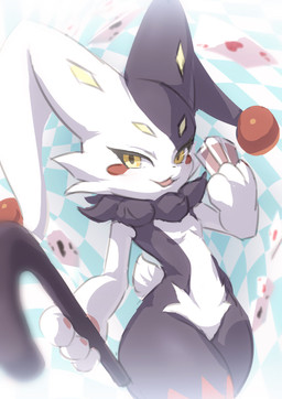 anthro fingers fur holding_object looking_at_viewer multicolored_body multicolored_fur nude open_mouth white_body white_ears white_fur wide_hips yellow_eyes rusho palworld pocketpair dupin_(pal) lagomorph mammal 2026 hi_res