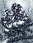5_toes action_pose angry armband attack barefoot battle biceps big_muscles blood bodily_fluids bottomwear chain claws clothed clothing cold detailed_background digitigrade duo fangs feet fetter foot_on_arm forest gore hand_on_back loincloth male melee_weapon muscular open_mouth outside plant pose sharp_teeth side_view size_difference snow standing sword teeth toe_claws toes tongue tongue_out topless tree weapon white_eyes winter wounded ron_spencer mythology werewolf_the_apocalypse white_wolf_publishing world_of_darkness_(series) canid canine canis changeling_(world_of_darkness) fomori_(world_of_darkness) hakken_(world_of_darkness) mammal monster mythological_canine mythological_creature possessed_(world_of_darkness) werecanid werecanine werecreature werewolf wolf big_mouth_(disambiguation) 2002 hi_res official_art traditional_media_(artwork)