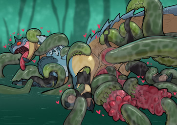 2_penises ahegao ambiguous_gender anal anal_penetration anthro blue_body blush blush_lines claws countershading duo eye_roll gaiters genitals green_tentacles heart_symbol looking_pleasured lying male male/ambiguous male_penetrated mostly_nude multi_genitalia multi_penis on_front open_mouth open_smile partially_submerged penetration penile_spines penis pink_penis rear_view slit_penetration slit_play smile solo_focus tan_body tan_countershading tentacle_around_foot tentacle_around_neck tentacle_around_penis tentacle_around_tail tentacle_in_ass tentacle_in_urethra tentacle_penetration tentacles toe_claws tongue tongue_out urethral urethral_penetration luccatoasty capcom monster_hunter ambiguous_species fanged_wyvern tobi-kadachi hi_res