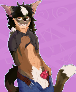 animal_genitalia animal_penis belt blush blushed_face bodily_fluids bottomwear canine_genitalia canine_penis clothed clothing denim denim_bottomwear denim_clothing dripping feral genital_fluids genitals hair jeans jeans_around_ankles male open_belt pants partially_clothed penis precum precum_drip solo standing nicoysita animal_humanoid felid felid_humanoid feline humanoid mammal mammal_humanoid absurd_res hi_res