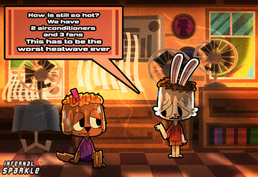 anthro clothed clothing duo female fur hair male male/female simple_background tail text infernalsparkle middlium millou_bersker_(middlium) mindy_herlay_(middlium) canid canine canis domestic_dog lagomorph leporid mammal rabbit digital_media_(artwork) english_text hi_res