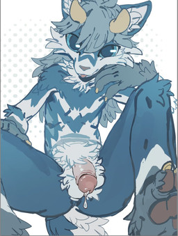 2_horns anthro biped blue_body blue_eyes blue_fur bodily_fluids cum foreskin fur genital_fluids genitals half-erect horn humanoid_genitalia humanoid_penis leaking_cum looking_at_viewer male penis slim_anthro slim_male solo tongue tongue_out white_body white_fur yellow_horn ibn002tuooooo mythology dragon furred_dragon furred_scalie mythological_creature mythological_scalie scalie 2025