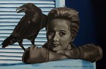 ambiguous_gender beak black_body black_eyes black_feathers closet ear_piercing ear_ring feathers female human_focus piercing realistic ring_piercing smile text miz-mezzy the_birds_(film) melanie_daniels avian bird human mammal monochrome url