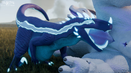 belly belly_expansion belly_inflation big_belly blue_body bodily_fluids claws cum cum_in_mouth cum_inflation cum_inside deep_throat duo expansion female feral genital_fluids genitals glowing glowing_eyes grass holding_belly inflation looking_worried lying male male/female markings neck_bulge nude on_side open_mouth oral oral_penetration penetration plant size_difference tail thick_thighs tongue tongue_out white_body niko_stargazer dewith_(modeler) mythology nikostargazer orion_(dewith) dinosaur dragon dromaeosaurid mammal mythological_creature mythological_scalie prehistoric_species reptile saurischian scalie theropod velociraptor 16:9 3d_(artwork) blender_(artwork) digital_media_(artwork) hi_res widescreen