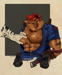 anthro big_muscles big_pecs duo male muscular pecs pecs_touching squeezing ssaravinter hanna-barbera swat_kats chance_furlong felid feline mammal absurd_res hi_res tagme