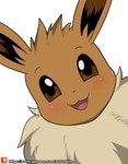 2021 ambiguous_gender artist_name blush brown_body brown_sclera eevee feral generation_1_pokemon head_tilt hi_res neck_tuft nintendo patreon patreon_logo pokemon pokemon_(species) simple_background smile smiling_at_viewer solo text tongue tuft url white_background winick-lim