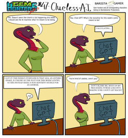 anthro clothing cochlear_implant_processor computer crossed_arms deaf desk dialogue electronics female furniture gem solo table text topwear baristagamerproductions ada_(gem_hunters) reptile scalie snake absurd_res comic english_text hi_res