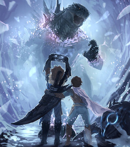 back_spikes biped claws fingers group open_mouth scales spikes spikes_(anatomy) text trio thekamatadraws godzilla_(series) toho godzilla human kaiju mammal 2026 absurd_res english_text hi_res