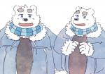 anthro black_nose clothing fur humanoid_hands male overweight overweight_anthro overweight_male scarf shirt simple_background solo topwear white_background white_body white_fur argent_cookie utau shirane_kan bear mammal polar_bear ursine 2019