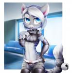 anthro clothing domestic_cat felid feline felis female latex legwear mammal panties solo stockings underwear vallshad