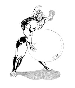 anthro belly belly_hair belly_inflation big_belly bloated bodily_fluids body_hair drooling fangs huge_belly inflation long_tongue male navel not_furry outie_navel saliva solo teeth tongue tongue_out tusks greegogo dc_comics larfleeze alien hi_res monochrome