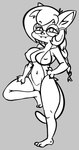 2023 3_toes anthro april_(vg_cats) barefoot bent_arm bent_leg big_breasts big_ears big_eyes big_glasses bikini biped braided_hair breasts claws closed_smile clothed clothed_anthro clothed_female clothing cosplay crossover crossover_cosplay curved_eyebrows digital_drawing_(artwork) digital_media_(artwork) domestic_cat extended_arm eyebrow_through_hair eyebrows eyelashes eyewear fangs feet felid feline felis female female_anthro finger_claws full-length_portrait glasses gold-white-kott grey_background hair hand_on_hip hand_on_leg hand_on_own_hip hand_on_own_leg hand_on_own_thigh hand_on_thigh hi_res inner_ear_fluff iris long_hair looking_at_viewer mammal monochrome mouth_closed navel nipple_outline no_pupils on_one_leg one-piece_swimsuit paws pinup plantigrade portrait pose prick_ears round_glasses simple_background single_braid skimpy skimpy_bikini skimpy_swimwear sling_bikini smile smiling_at_viewer solo standing straight_leg swimwear tail teeth thick_thighs toes translucent translucent_hair tuft vampirella vampirella_(series) vg_cats