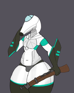 aircraft airplane anthro butt gun holding_object holding_weapon jet machine male not_furry ranged_weapon simple_background solo thick_thighs vehicle weapon smol_artz aeromorph humanoid living_aircraft living_machine living_vehicle 4:5 absurd_res hi_res