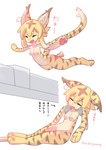 absurd_res animate_inanimate anthro bed blush cygames felid feline female fur furniture hi_res inner_ear_fluff japanese_text jumping kemono living_plushie mammal mia_(world_flipper) multicolored_body multicolored_fur pantherine plushie sleeping solo striped_body striped_fur stripes text tiger translated tuft two_tone_body two_tone_fur world_flipper yawaraky yellow_body yellow_fur