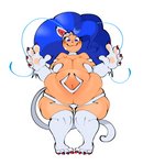 5_fingers big_breasts blue_eyes blue_hair blush bodily_fluids breasts claws clothing female fingers hair navel obese obese_female obese_humanoid overweight overweight_female overweight_humanoid simple_background smile solo sweat sweatdrop white_background mintrimo capcom darkstalkers felicia_(darkstalkers) animal_humanoid cat_humanoid felid felid_humanoid feline feline_humanoid humanoid mammal mammal_humanoid hi_res