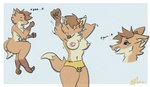 anthro bodily_fluids breasts brown_hair claws clothing dipstick_tail eyes_closed female fur green_eyes hair inner_ear_fluff lying markings nipples on_side open_mouth orange_body orange_fur panties pink_nipples sleeping solo stretching tail tail_markings tears teeth tuft underwear yawn yellow_clothing yellow_panties yellow_underwear elske canid canine fox mammal hi_res