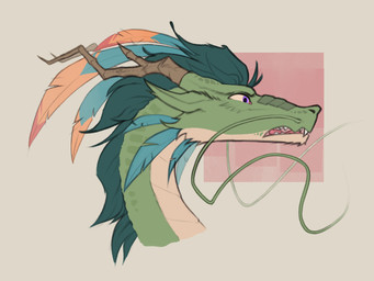 feathers feral fur green_body green_fur green_hair hair horn male mane purple_eyes scales solo whiskers uliovka mythology dragon eastern_dragon mythological_creature mythological_scalie scalie