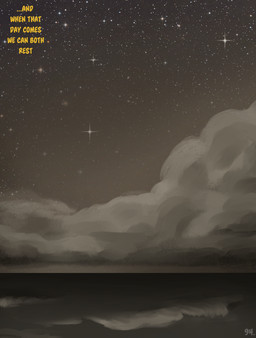 cloud dialogue night sea sky skyscape star text water yellow_text conditional_dnp dacad comic english_text hi_res restricted_palette