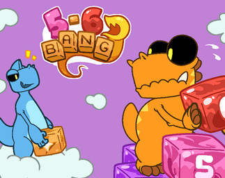 bar_emanata black_sclera block blue_body c:mendell_(five_six_bang) c:sniplet_(five_six_bang) cloud covering covering_crotch dick_in_a_box emanata fin head_fin male mendell_(five_six_bang) orange_body puzzle_game sky sniplet_(five_six_bang) standing_on_cloud sweat_emanata toony argon_vile dinosaur prehistoric_species reptile scalie