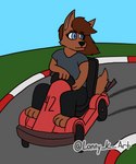 ambiguous_gender anthro drifting driving kart looking_away sky solo tire_track vehicle lonnyk lani_(lonnyk) canid canine canis domestic_dog mammal hi_res