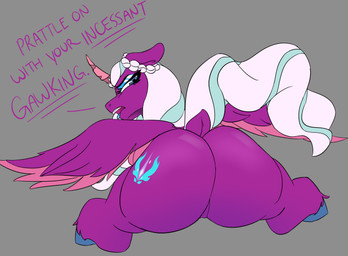 big_butt blue_eyes blue_eyeshadow blue_lipstick blue_mane blue_tail bubble_butt butt cutie_mark dialogue eyelashes eyeshadow feathered_wings feathers female feral grey_background hooves horn huge_butt huge_hips huge_thighs lipstick long_mane long_tail looking_at_viewer looking_back looking_back_at_viewer magenta_body magenta_fur makeup mane multicolored_mane simple_background snout solo tail talking_to_viewer text thick_thighs two_tone_mane two_tone_tail unicorn_horn white_mane white_tail wide_hipped_female wide_hipped_feral wide_hips wings 2hrnap hasbro mlp_g5 my_little_pony mythology opaline_(mlp) equid equine mammal mythological_creature mythological_equine winged_unicorn 2024 absurd_res digital_drawing_(artwork) digital_media_(artwork) english_text hi_res