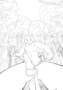 anthro balls bdsm erection forest genitals knot leash male master nude outside penis perspective petplay plant roleplay solo tail tree tree_bondage whip wood katai flookie canid canine canis domestic_dog husky mammal nordic_sled_dog spitz black_and_white hi_res line_art monochrome
