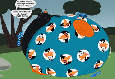 anthro belly belly_inflation body_expansion body_inflation bottom_heavy boxers_(clothing) butt butt_expansion clothing expansion hyper hyper_inflation inflation male slime slime_inflation solo text underwear unit_52_(artist) looney_tunes warner_brothers daffy_duck anatid anseriform avian bird duck 2026 english_text hi_res
