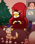 claws group holidays male ioncrush christmas nintendo pokemon erebus_(giygaswar) fan_character kiba845 russet_the_furret santa_claus canid canine eeveelution furret generation_1_pokemon generation_2_pokemon jolteon legendary_pokemon mammal mew_(pokemon) pokemon_(species) compression_artifacts