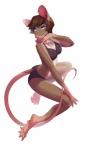 5_toes anthro barefoot blue_eyes bra breasts brown_hair buckteeth cleavage clothed clothing curling_toes digitigrade feet female furgonomics hair panties pose short_hair simple_background soles solo teeth toes underwear white_background kyander tilde mammal murid murine rat rodent 2018 hi_res pinup