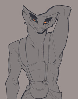 anthro athletic athletic_female biped clothed clothed_anthro clothed_female clothing featureless_chest female female_anthro flat_chested front_view hand_behind_head looking_at_viewer open_mouth orange_eyes sharp_teeth simple_background smile smug solo suspenders teeth conditional_dnp welwraith deadlock_(game) valve vyper_(deadlock) reptile scalie snake viper 2026 grey_theme half-length_portrait hi_res monochrome portrait sketch