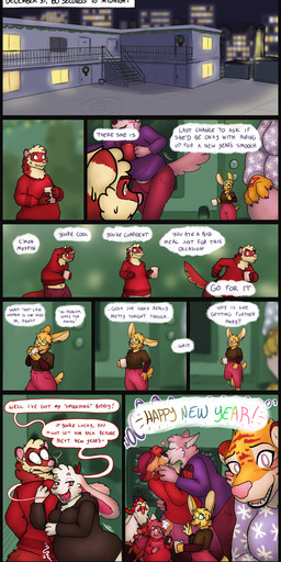 anthro antlers blush drinking female fluffy holidays horn imminent_vore male party rumbling_stomach size_difference text themuffinly new_year abbie_huskin_(themuffinly) ashley_(themuffinly) gary_(themuffinly) jill_(themuffinly) josiah_(themuffinly) marta_(themuffinly) muffin_(themuffinly) samuel_(themuffinly) winnie_(themuffinly) avian bird canid canine canis chicken deer domestic_ferret felid galliform jackalope lagomorph leporid mammal mustelid musteline pantherine phasianid rabbit tiger true_musteline weasel wolf comic english_text hi_res