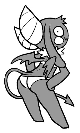2_horns :3 anthro big_horn black_body black_ears black_eyes black_fur black_tail black_tuft bra butt butt_pose cheek_markings circle_(marking) clothing facial_markings featureless_feet feet female female_anthro floppy_ears fur hands_on_hips hands_on_own_hips head_markings head_tuft horn long_ears looking_at_viewer lop_ears markings membrane_(anatomy) membranous_wings neck_tuft panties pose pupils simple_background small_pupils small_wings smile solo spade_tail tail tuft underwear white_background white_bra white_cheeks white_clothing white_horn white_markings white_panties white_sclera white_tuft white_underwear wings o-den bibi_(o-den) demon succubus 2026 digital_media_(artwork) monochrome